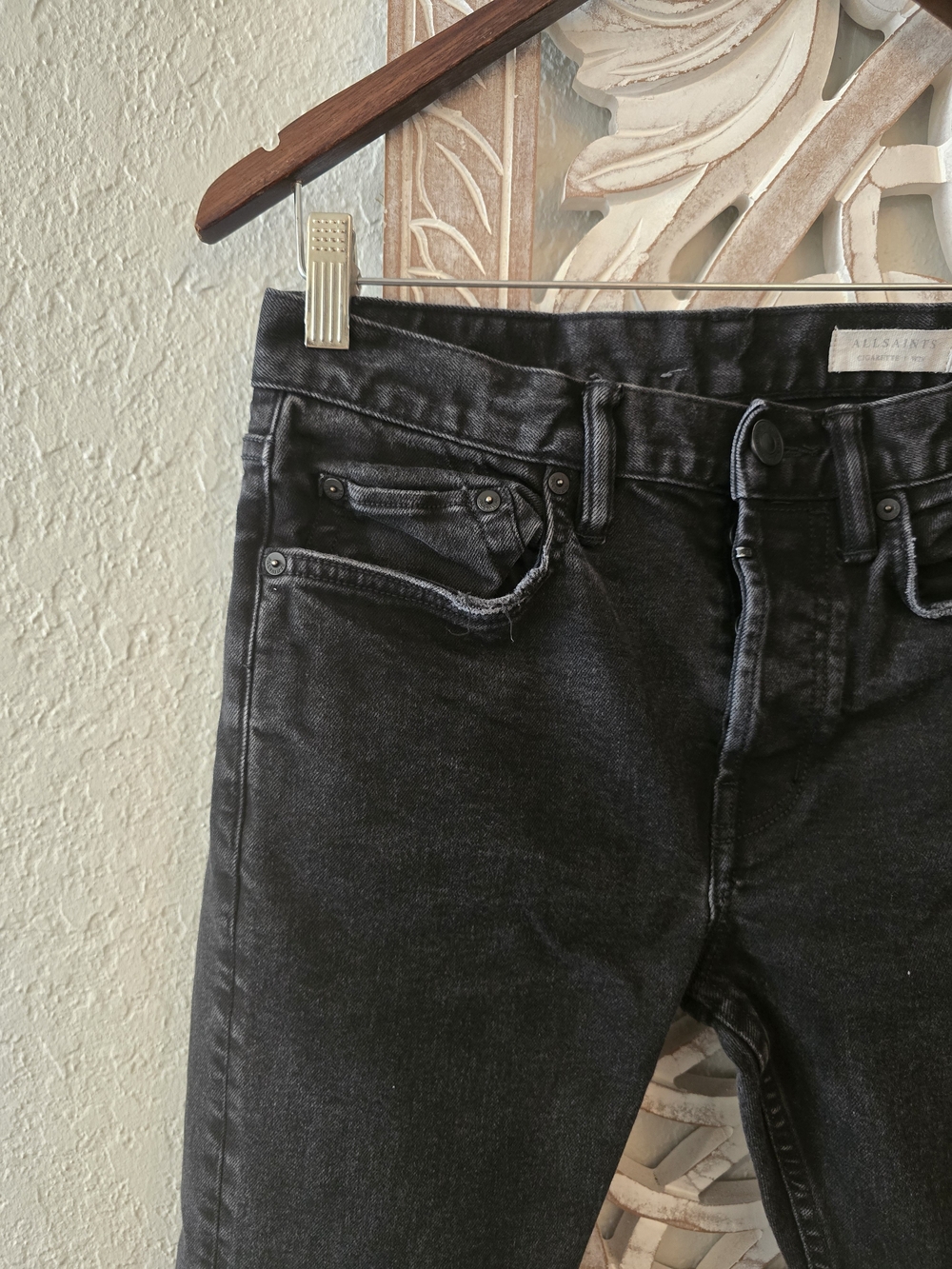Allsaints Cigarette Black Skinny Jeans Button Fly Stretch Men's 28 - Picture 2 of 8